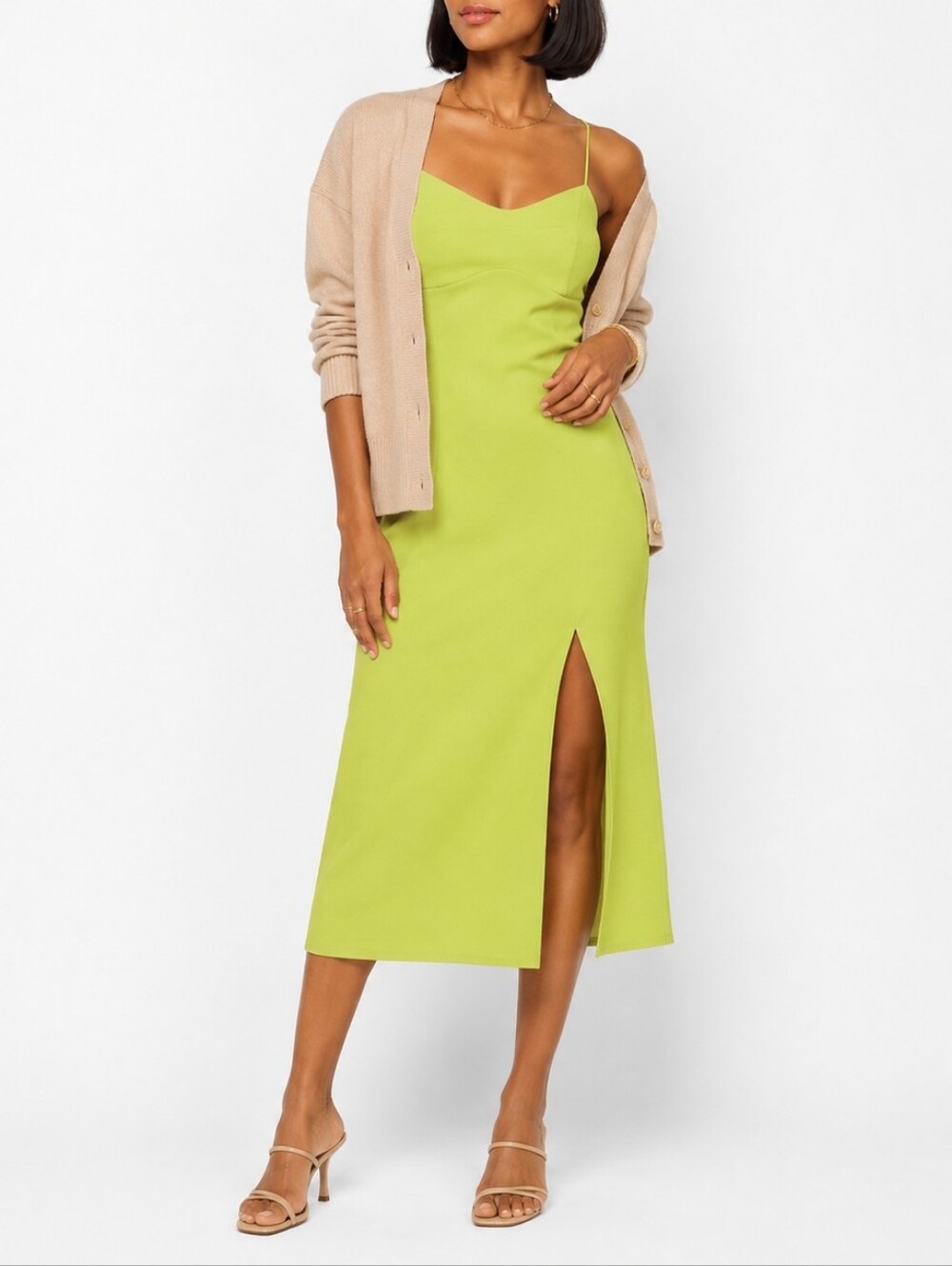 Pre-Loved A New Day Lime Chartreuse Satin Slip Midi Dress